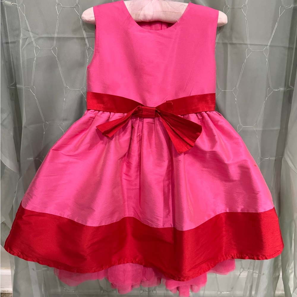 Florence Bow Satin Girls Party Dress, Pink & Red by Holly Hastie London